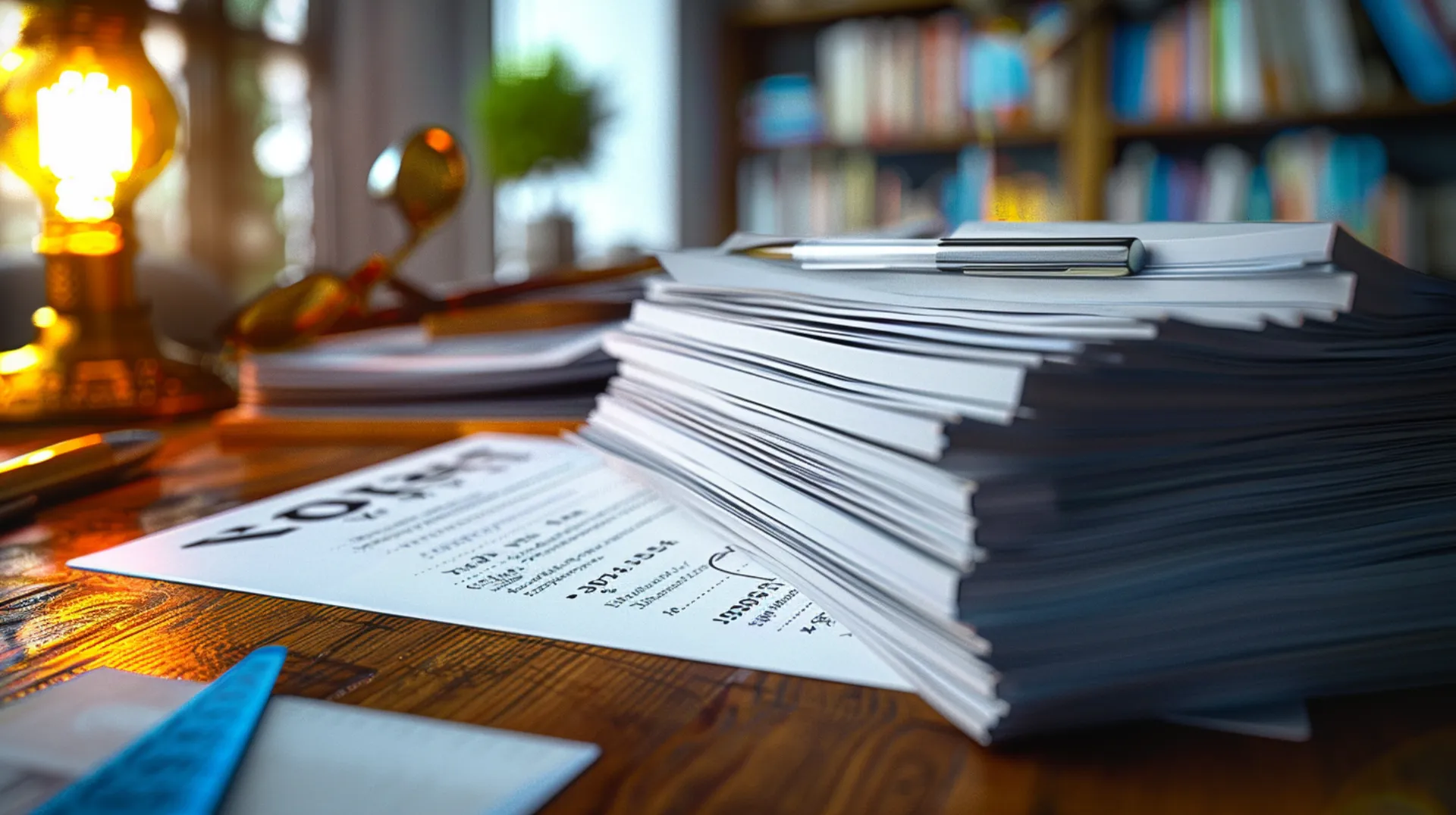 Stack of documents for tax payment, representing preparation for tax filing and financial organization.