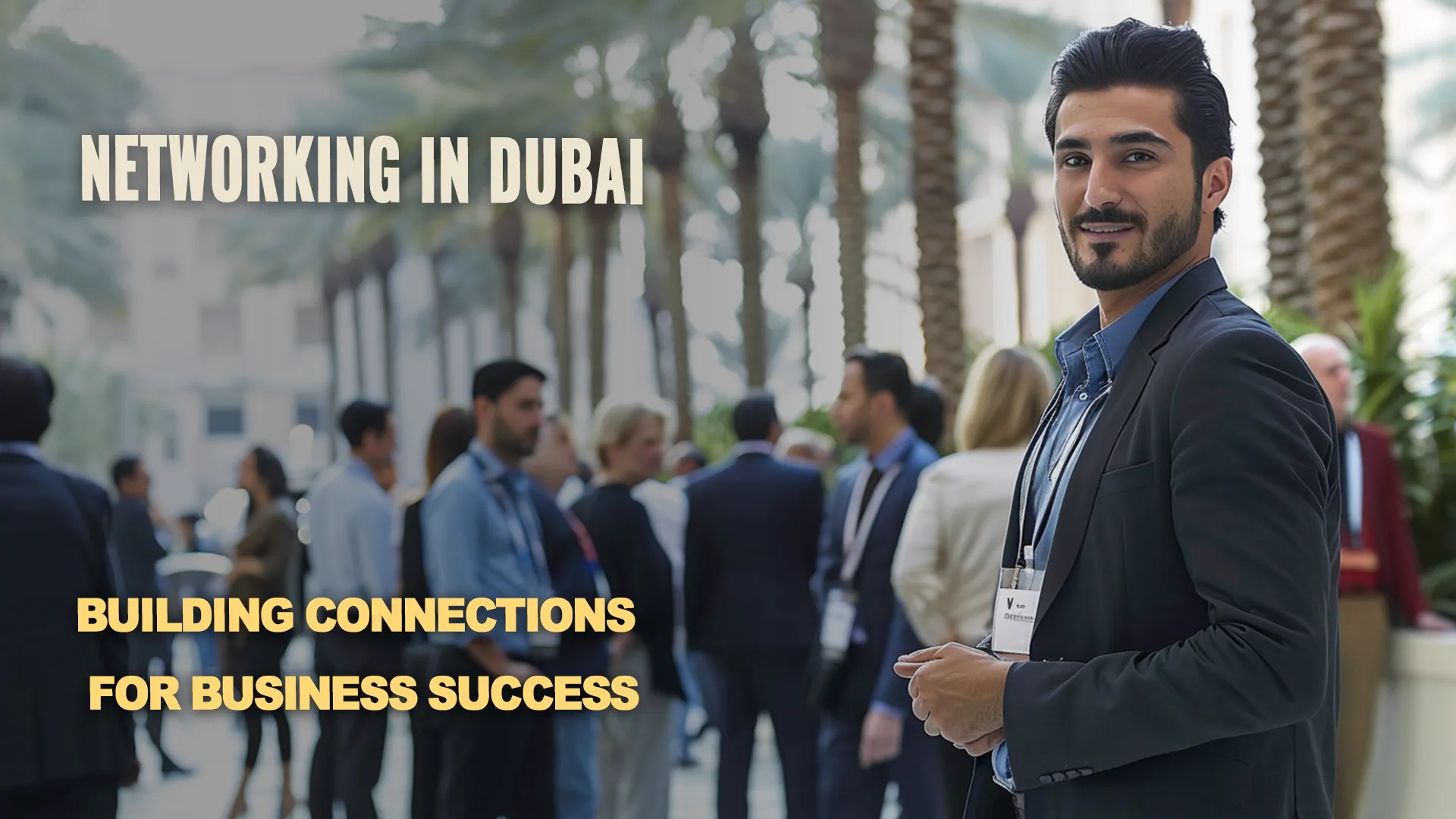 Businessman at a networking event in Dubai aiming to forge new beneficial connections and partnerships