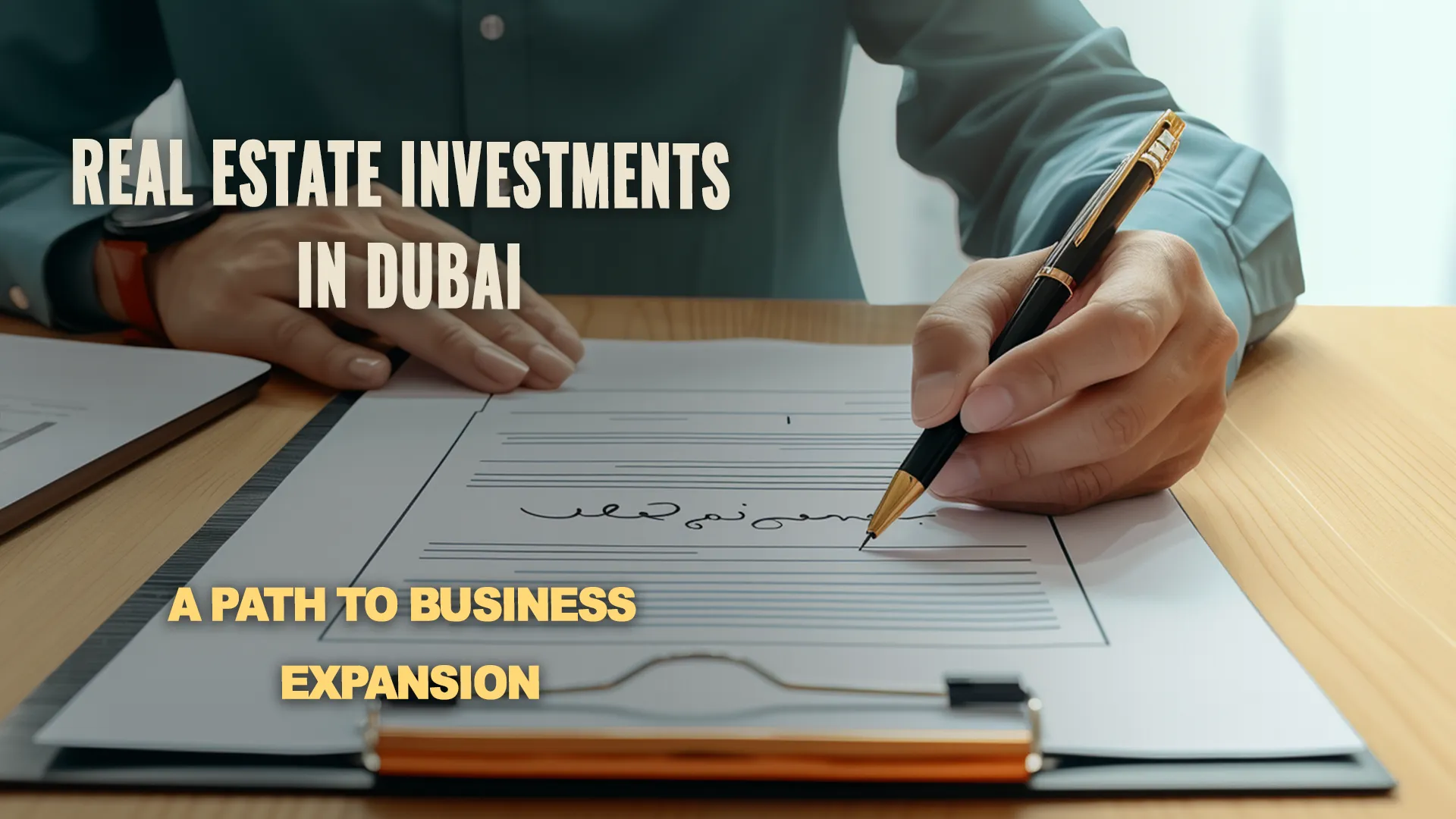 Signing a deal on the purchase of investment property in Dubai, marking a significant financial transaction