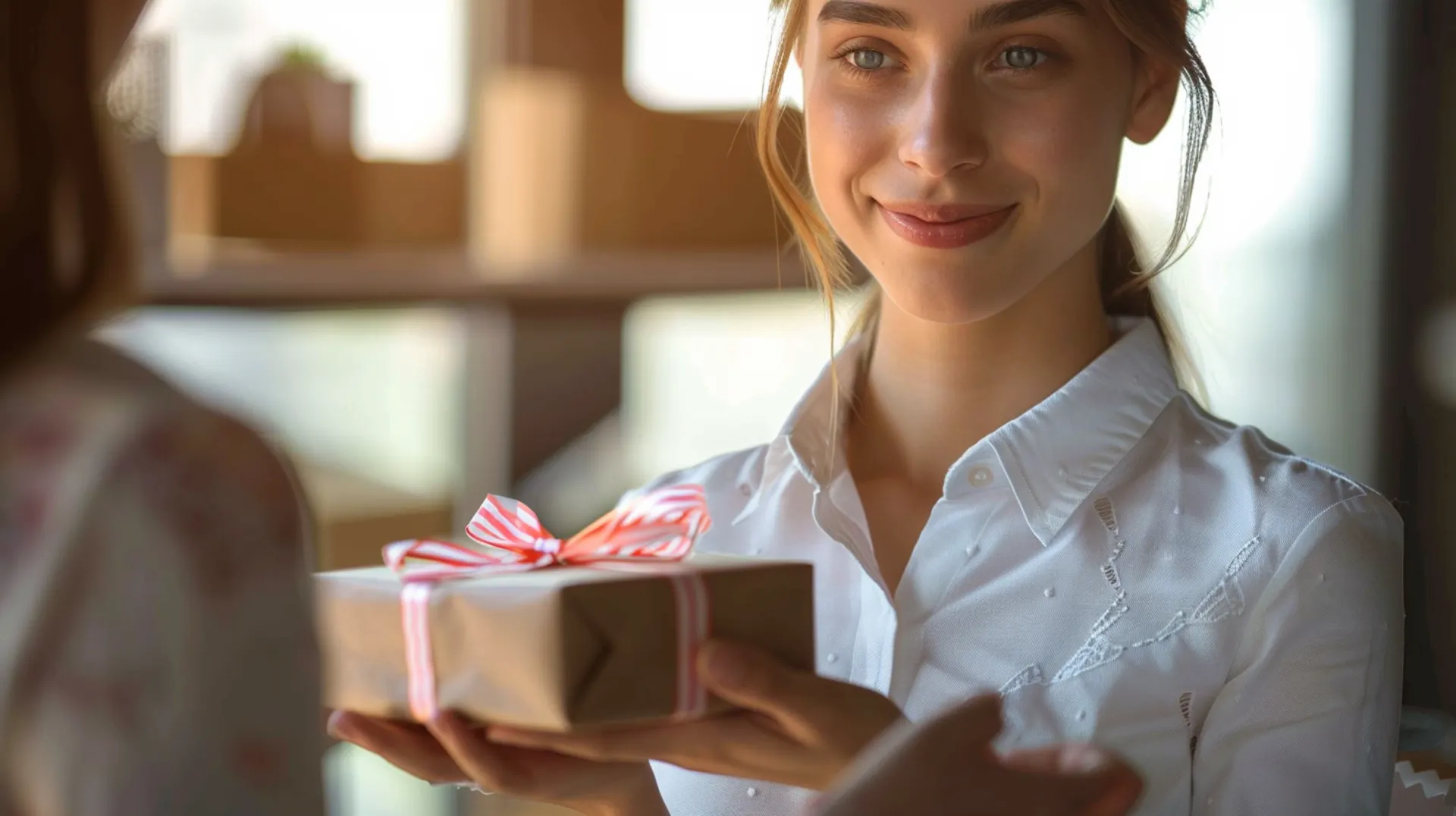 Businesspeople in Dubai exchanging gifts, illustrating proper etiquette.