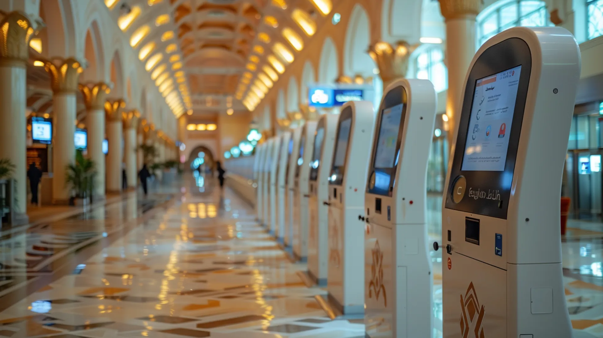 In the lobby of a Dubai business center, numerous self-service terminals are available for both businesses and individuals to use.