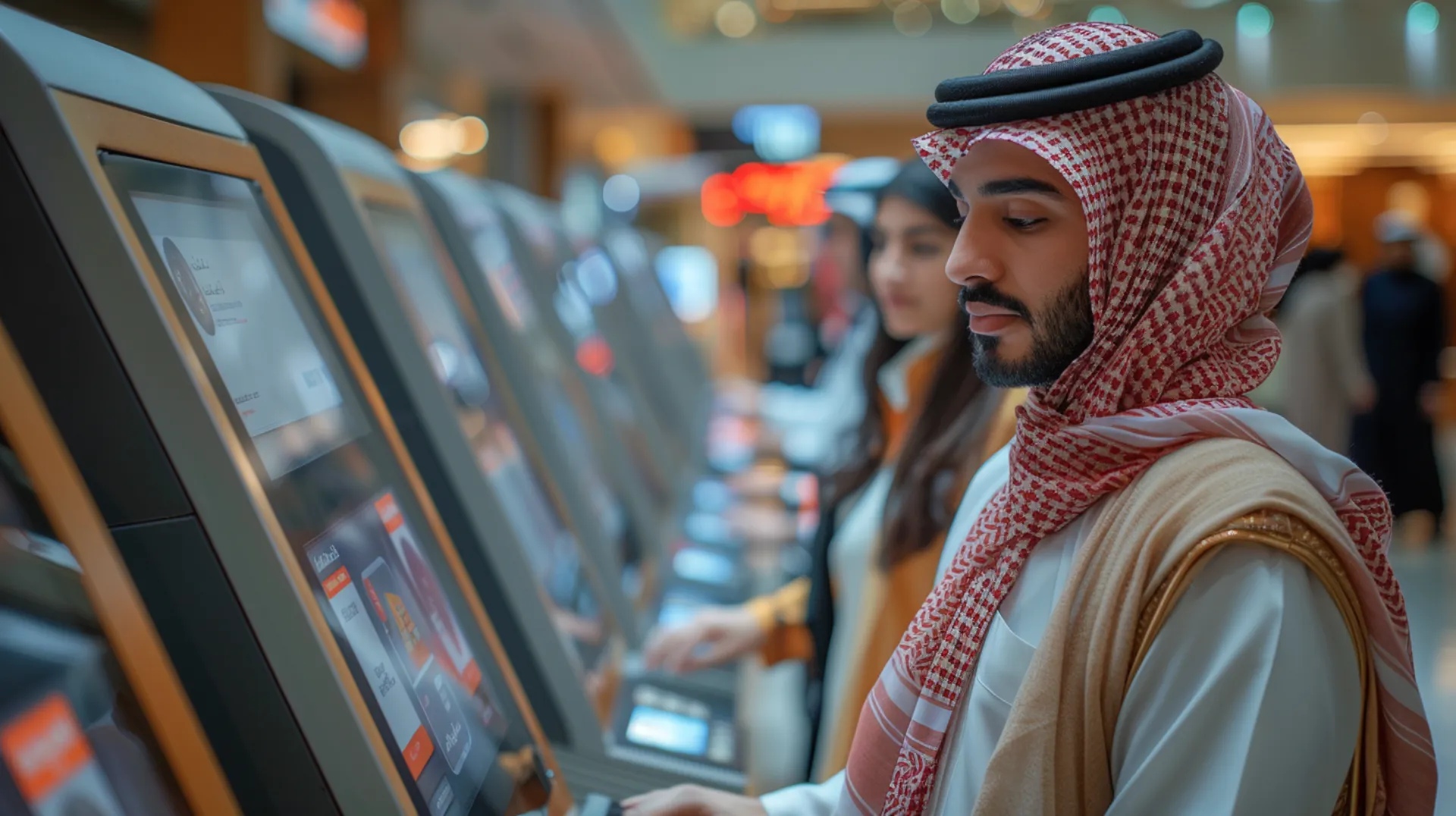 A man using a self-service terminal to access digital municipal services from the city of Dubai