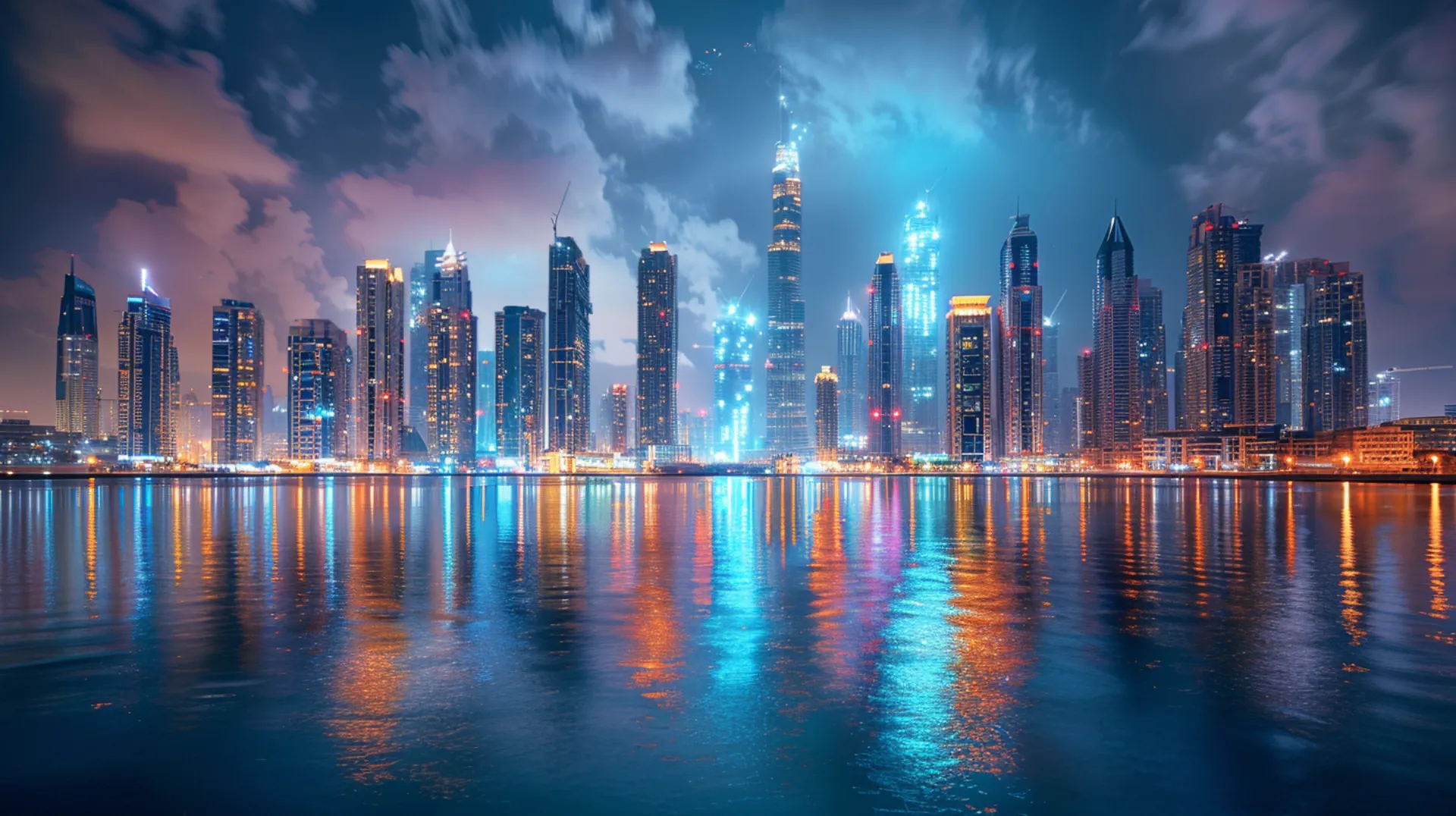 At night, Dubai is illuminated by the lights of advertising banners