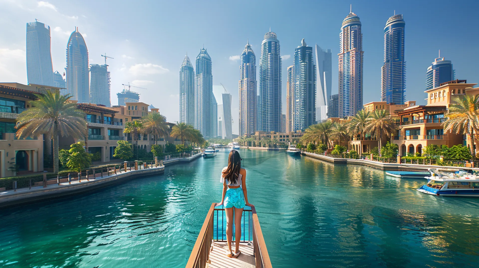 A tourist in Dubai gazes at the cityscape and skyscrapers: a breathtaking view encapsulating the modern allure of the metropolis