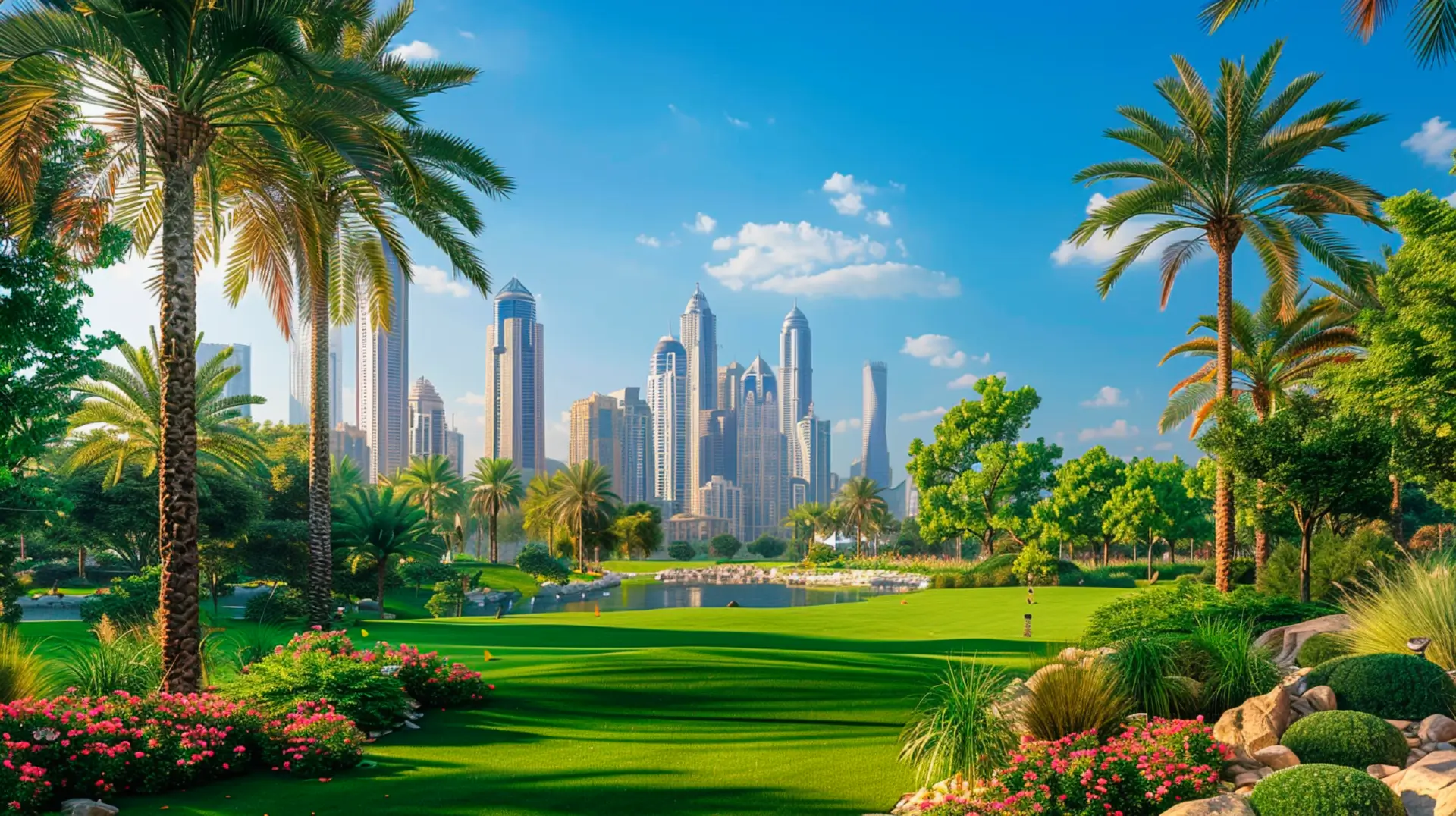 Landscaped areas of neighborhood Downtown Dubai.