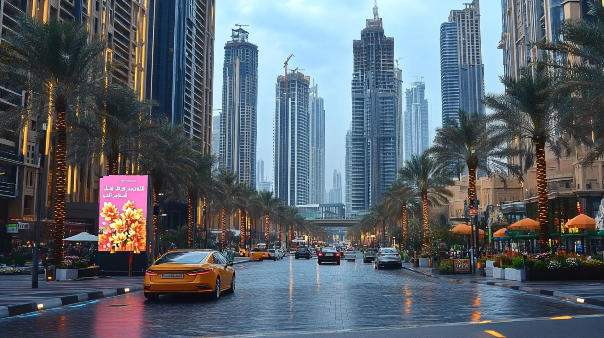 Недвижимость в Downtown Dubai – вечерний вид на современный мегаполис.